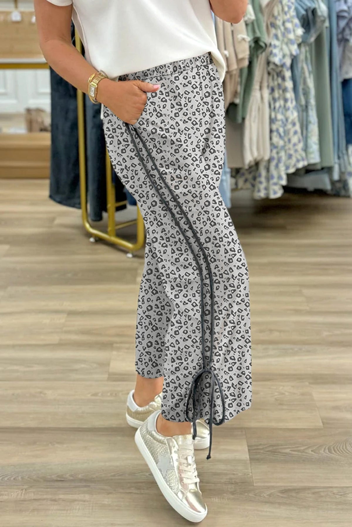 Gray Leopard High Waist Side Bow Straight Leg - enhanced image 2