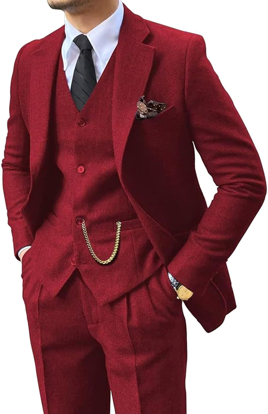 Herringbone Men's Suit Slim Fit - enhanced image 2