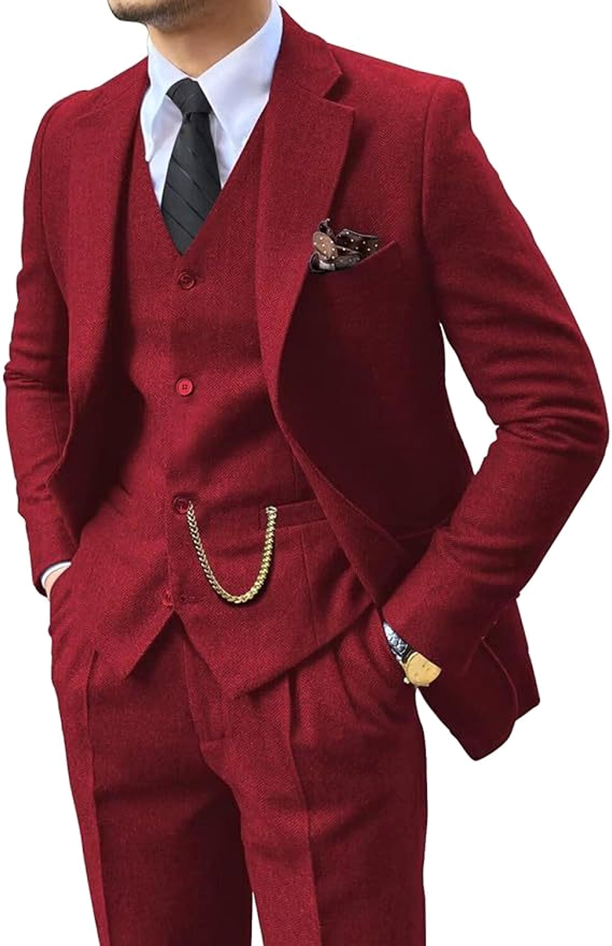 Herringbone Men's Suit Slim Fit - enhanced image 2
