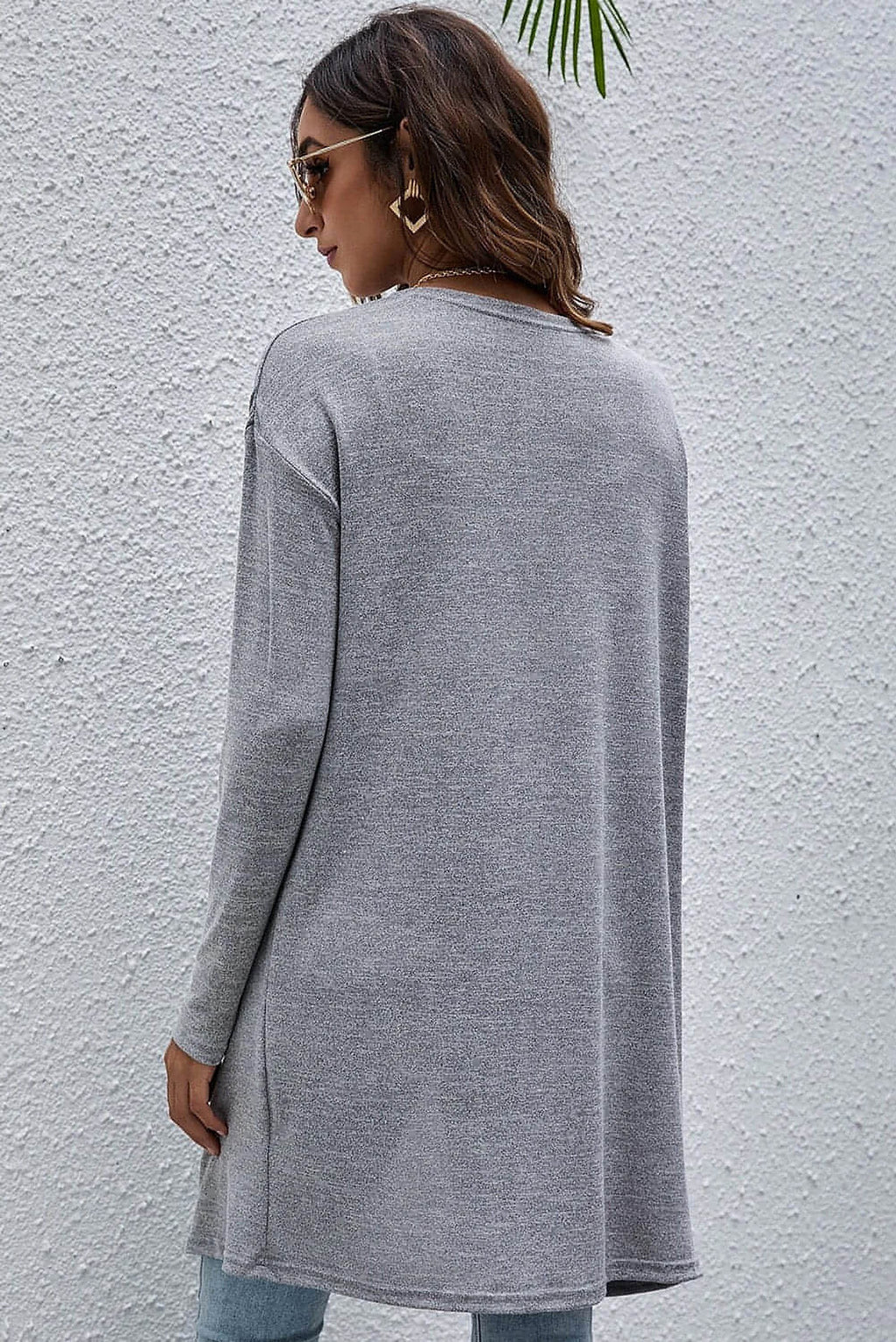 High Rise Solid Color Open Front Lightweight Cardigan - enhanced image 2