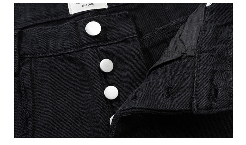 High Street Dark 3D Cut Solid Black Vintage Jeans Men - enhanced image 2