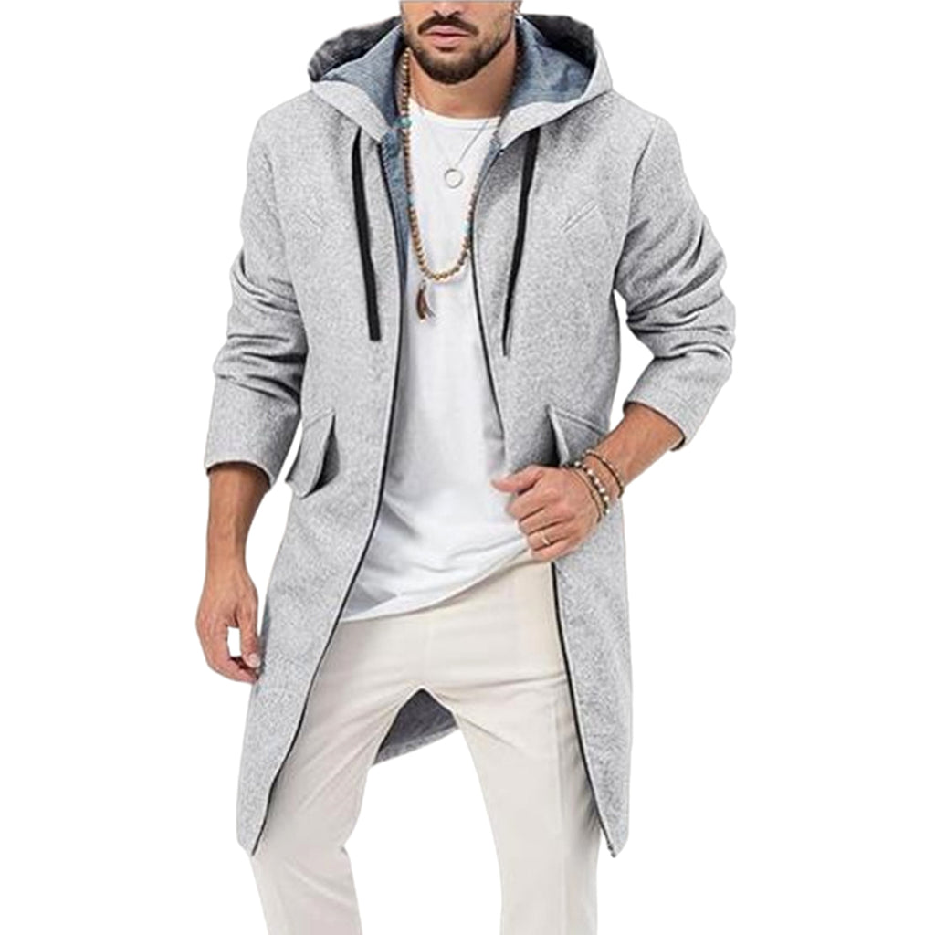 Hooded Jacket Single Zipper Cardigan Woolen Men's Coat - enhanced image 2