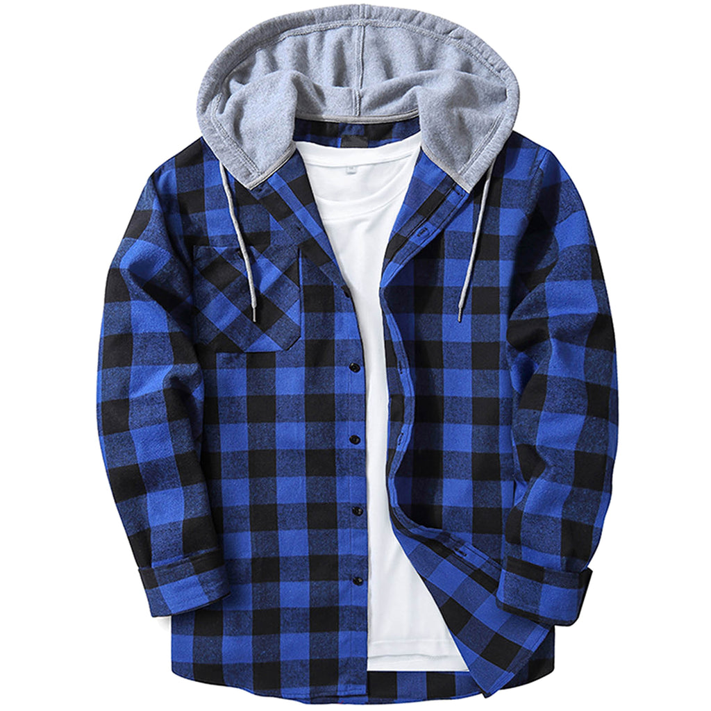 Hooded Plaid Shirt Men's Casual - enhanced image 2