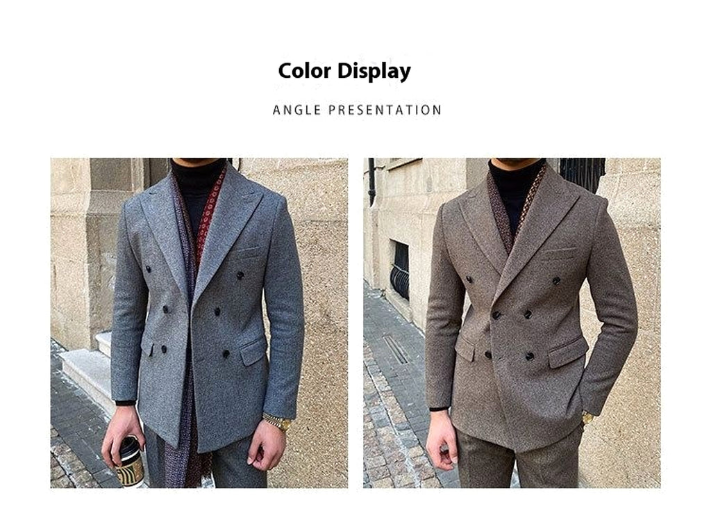 Houndstooth Double Breasted Slim Fit Suit Men's Suit - enhanced image 2