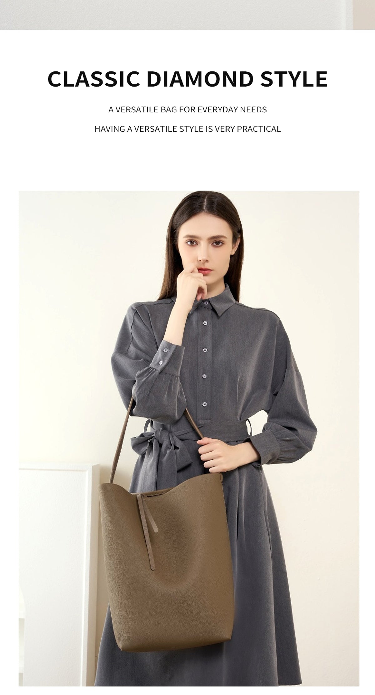 Ideluxe™ – Minimalist Large Capacity Leather Bucket Bag - enhanced image 2