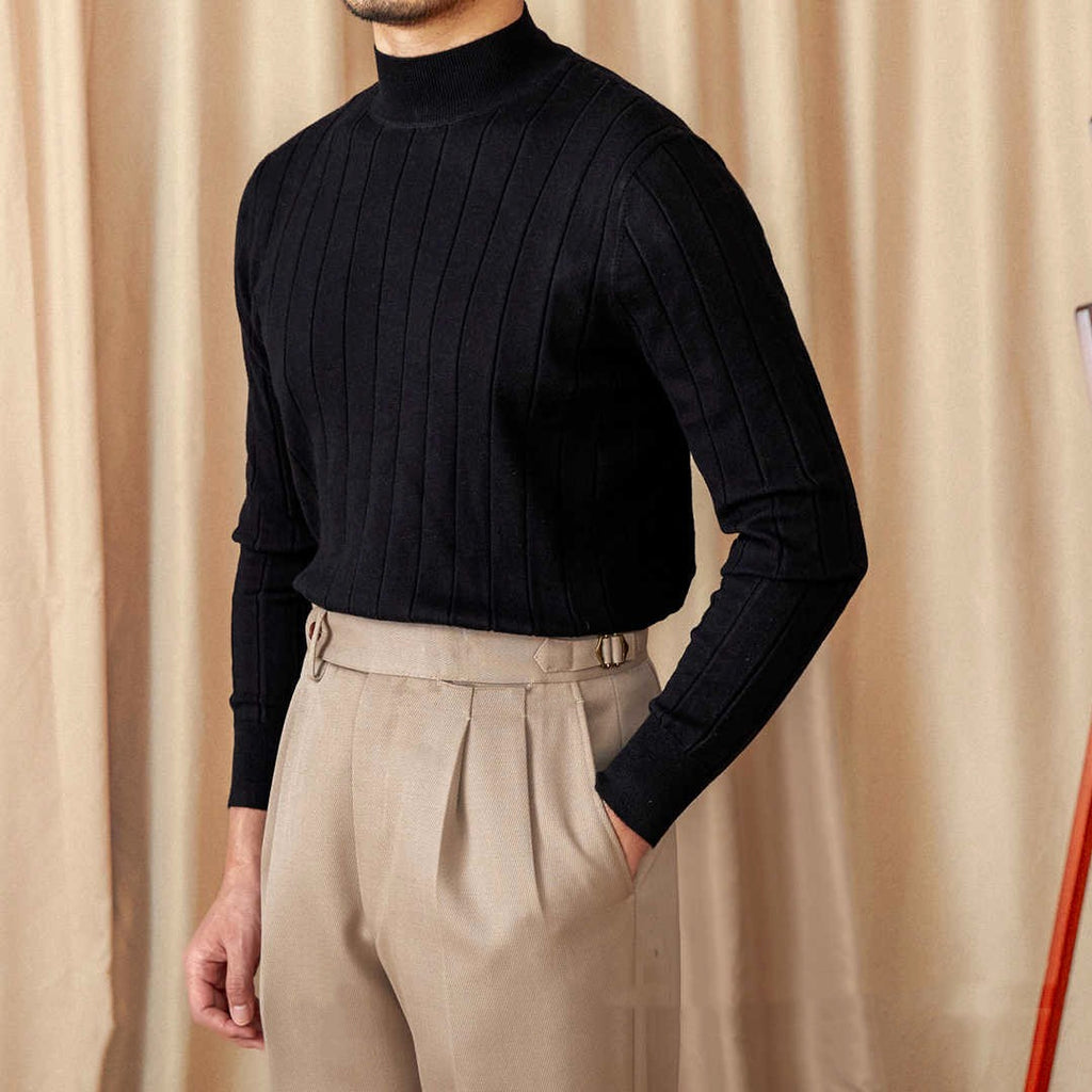 Italian Long Sleeve Mock Neck Sweater Trendy Men - enhanced image 2