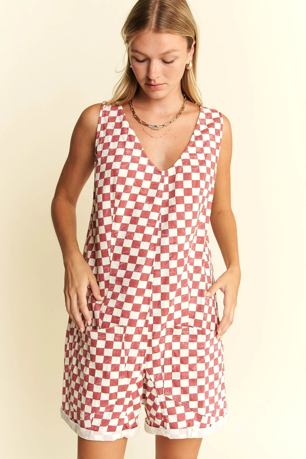 Jade By Jane Plus Size Plaid Print Shorts Romper - enhanced image 2