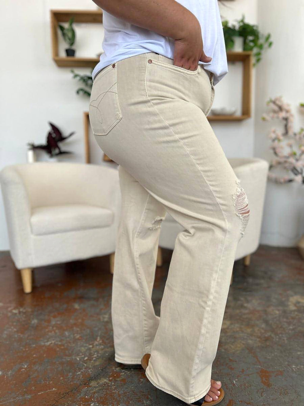 Judy Blue Full Size High Waist Distressed Wide Leg Jeans - enhanced image 2