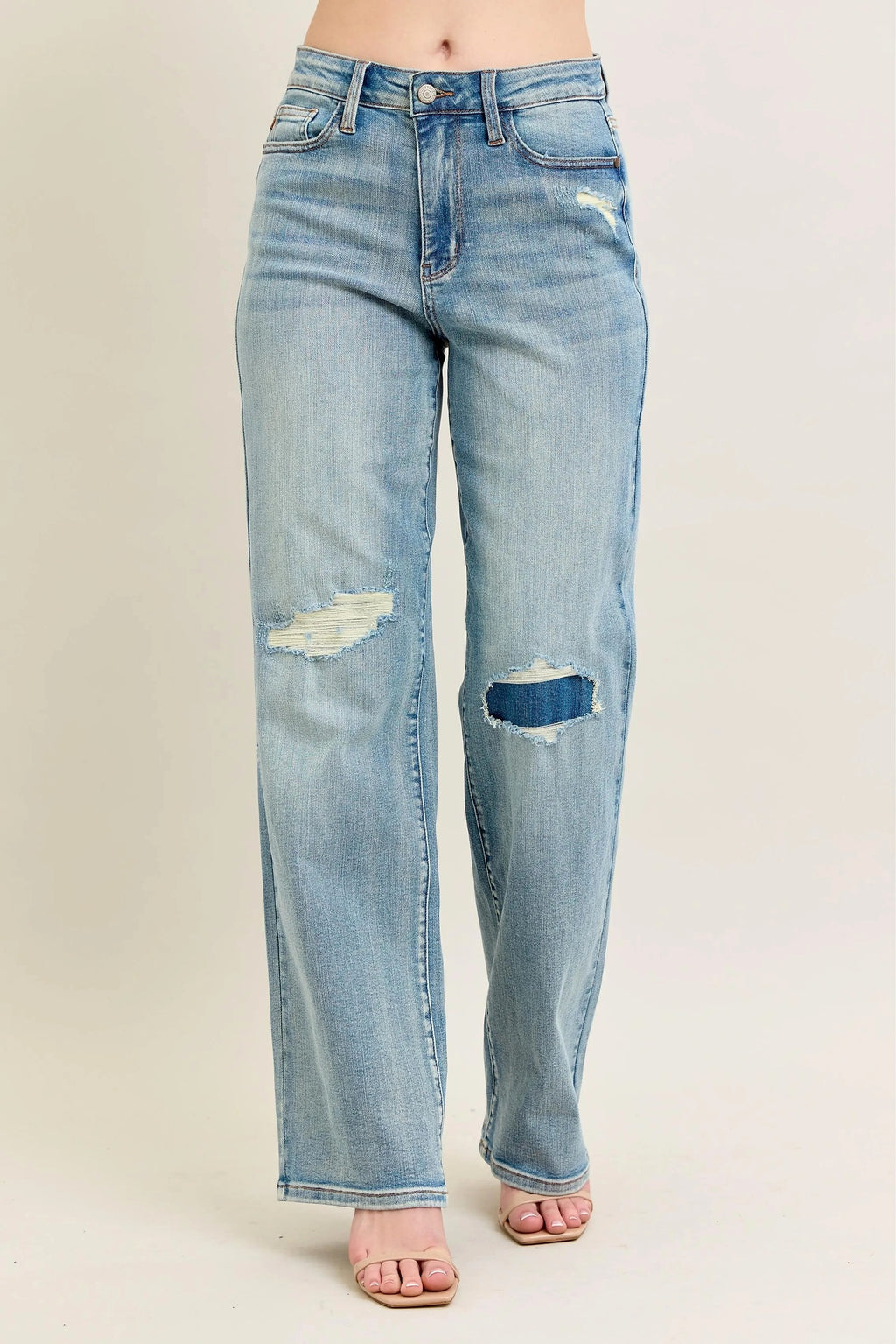 Judy Blue Full Size Hw Destroy & Knee Patch Straight Jeans Plus Size - enhanced image 2