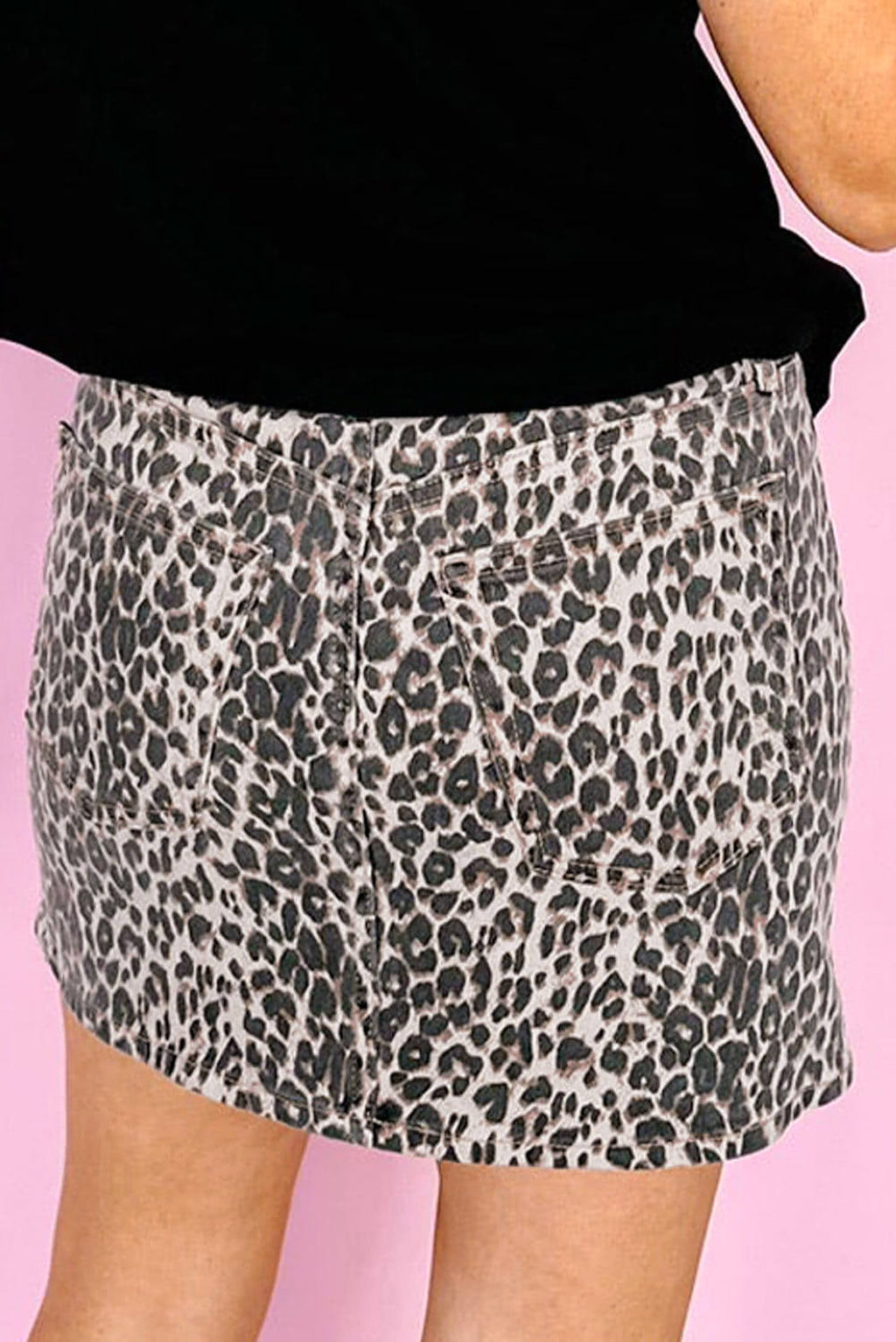 Khaki Leopard Denim Mini Skirt - enhanced image 2