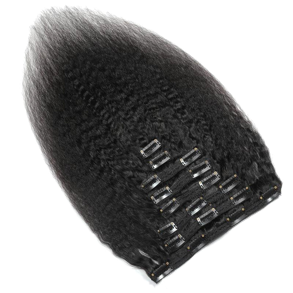 Kinky Straight ClipIn Human Hair Extensions Natural - enhanced image 2