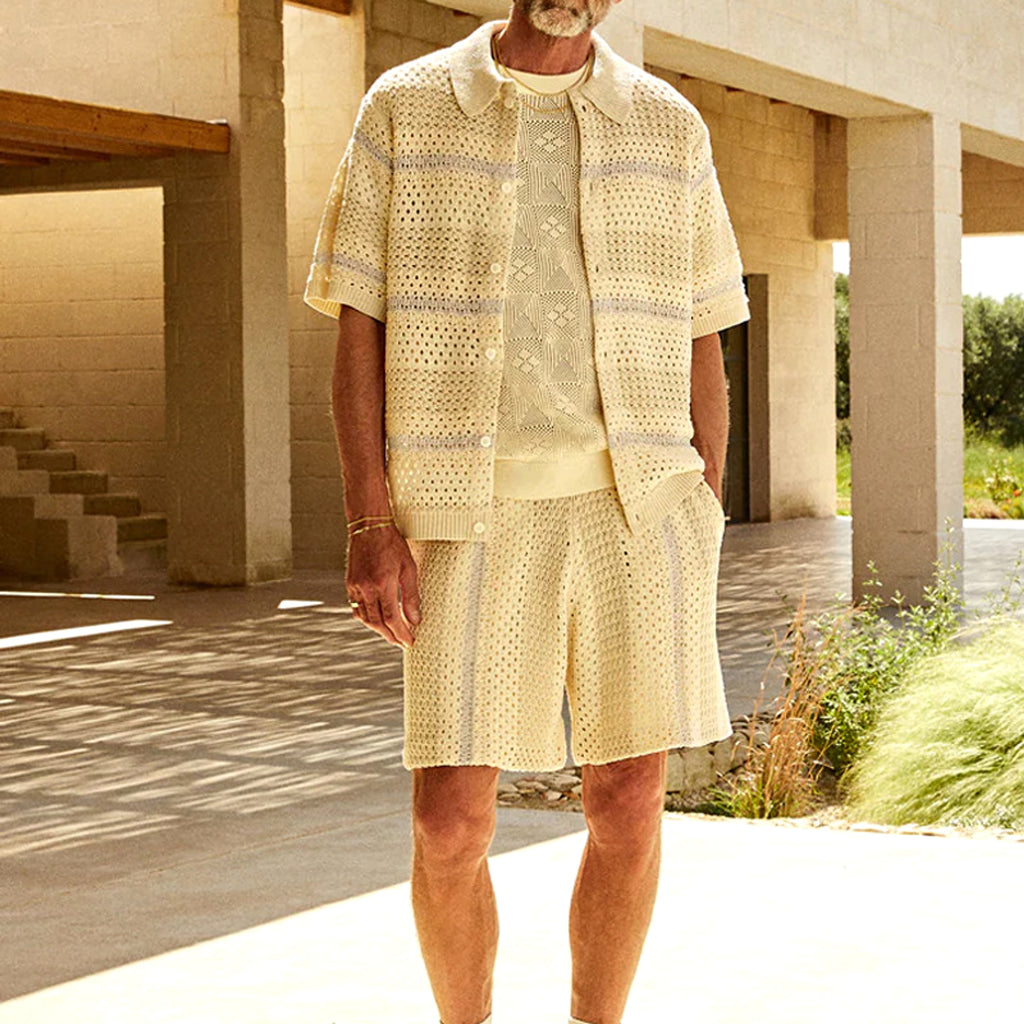 Knitted Sweater Shorts Color Matching Two-piece Suit Men - enhanced image 2