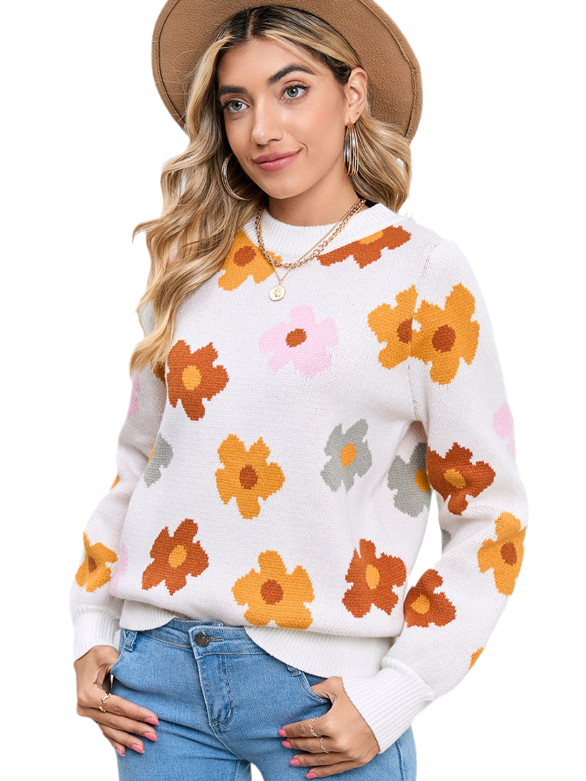 Knitted Thread Sweater Women's Flower - enhanced image 2