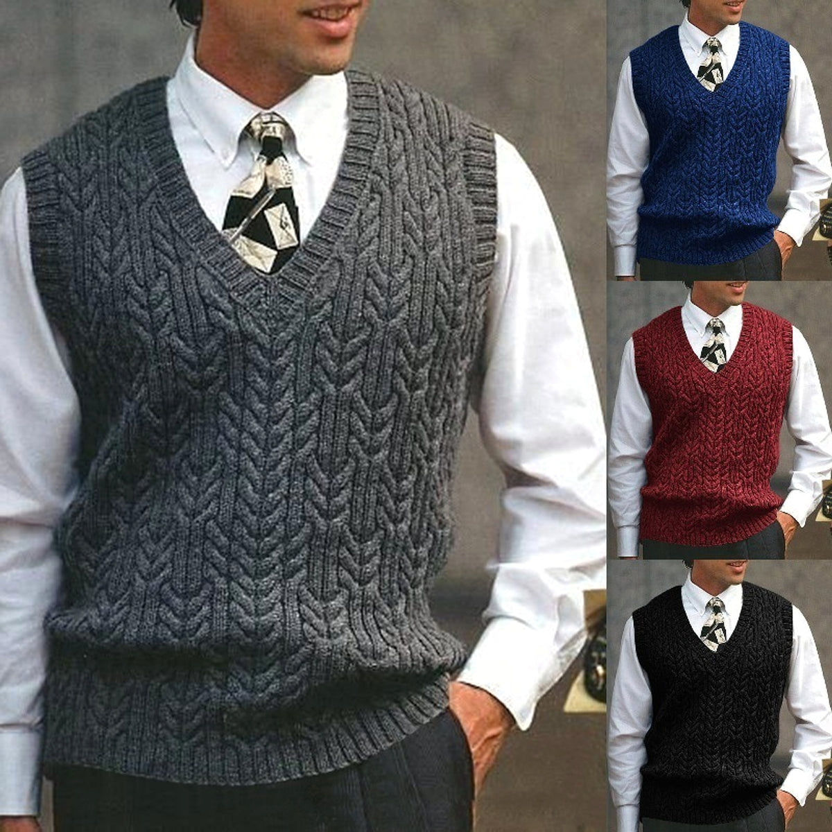 Knitted Vest V-neck Sweater Solid Color Casual - enhanced image 2