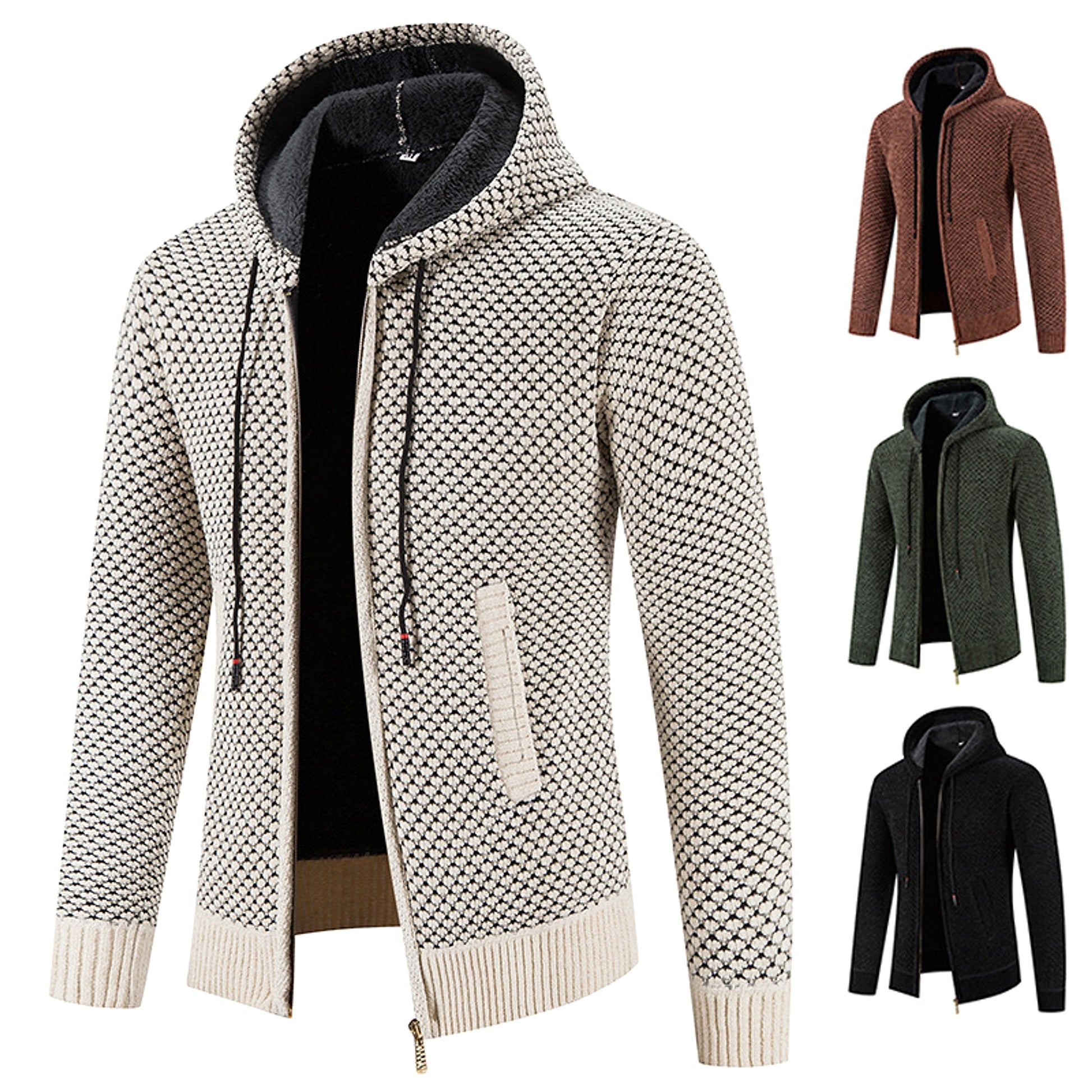 Knitwear Men's Hooded Sweater Fleece-lined Velvet-added Thickness Fleece-lined Warm Cardigan Coat - enhanced image 2
