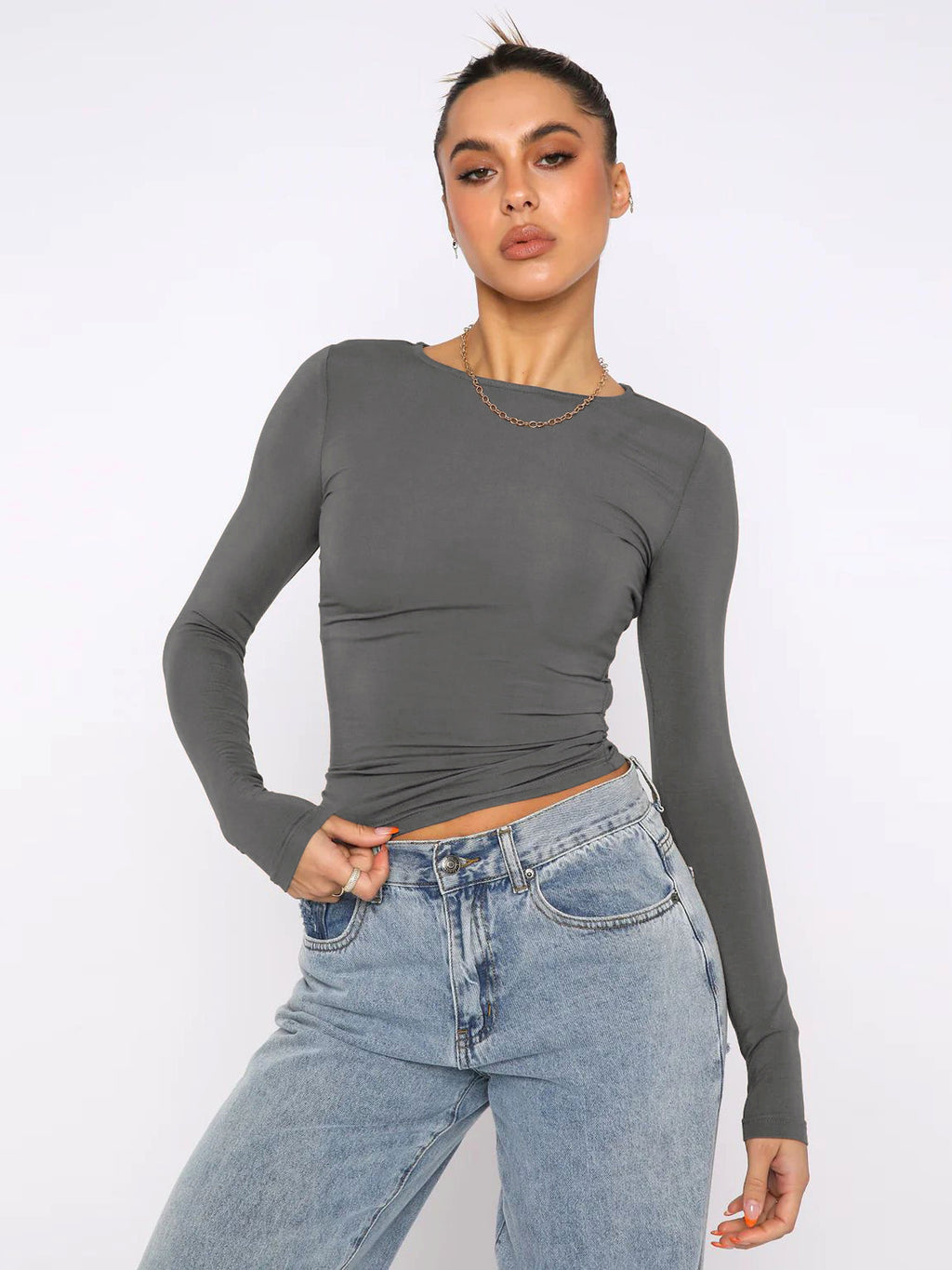 A1. Knitwear Tight Casual Long Sleeve T-shirt Women - enhanced image 2