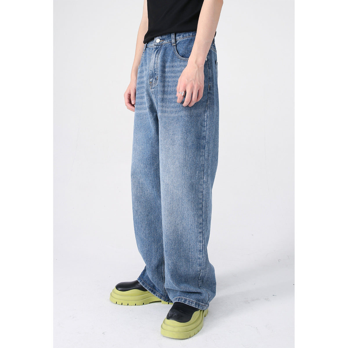 Korean Version Loose Elastic Waist Straight Casual Jeans For Men - enhanced image 2