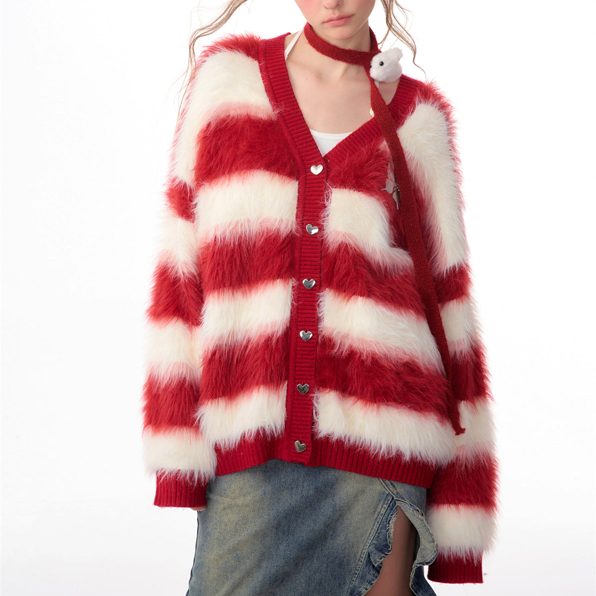 Lady In A Thick Red Sweater With Stripes - enhanced image 2