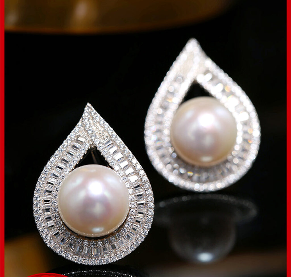 Large Grain Freshwater Pearl Stud Earrings - enhanced image 2