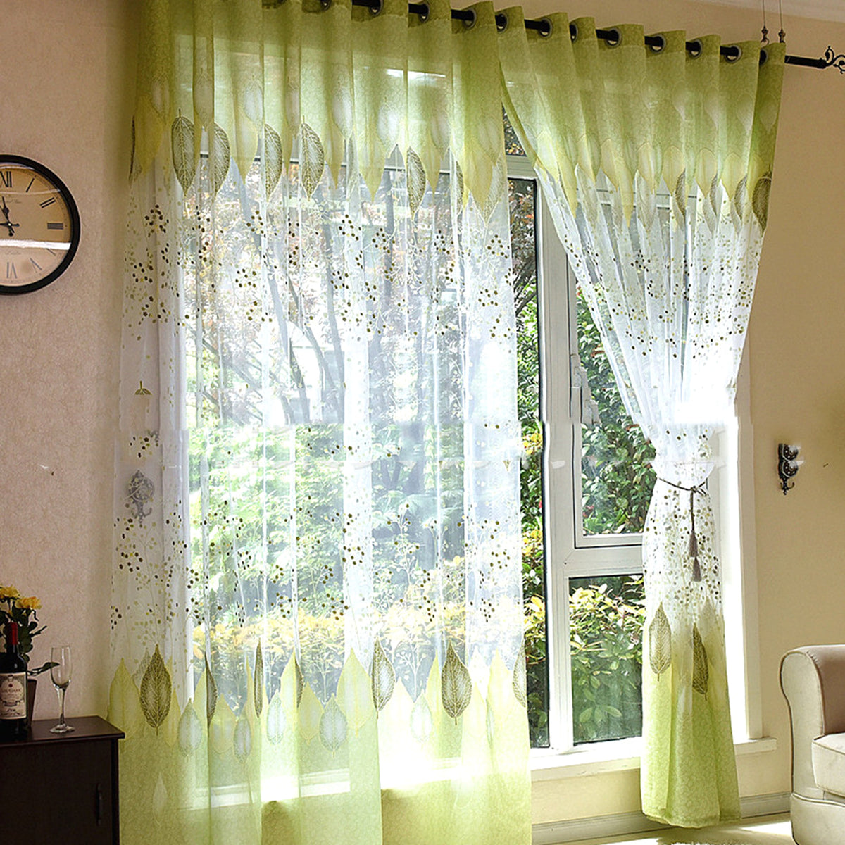 LeafLoom™ – Semi-Blackout Green Leaf Print Curtain - enhanced image 2