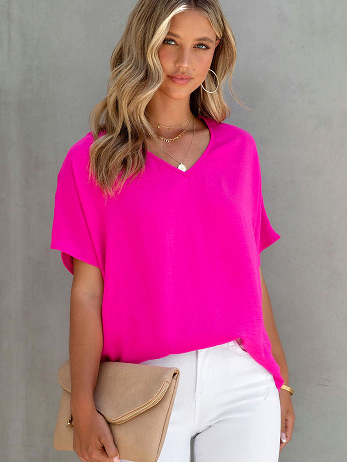 Leisure Solid Color T-shirt Women - enhanced image 2
