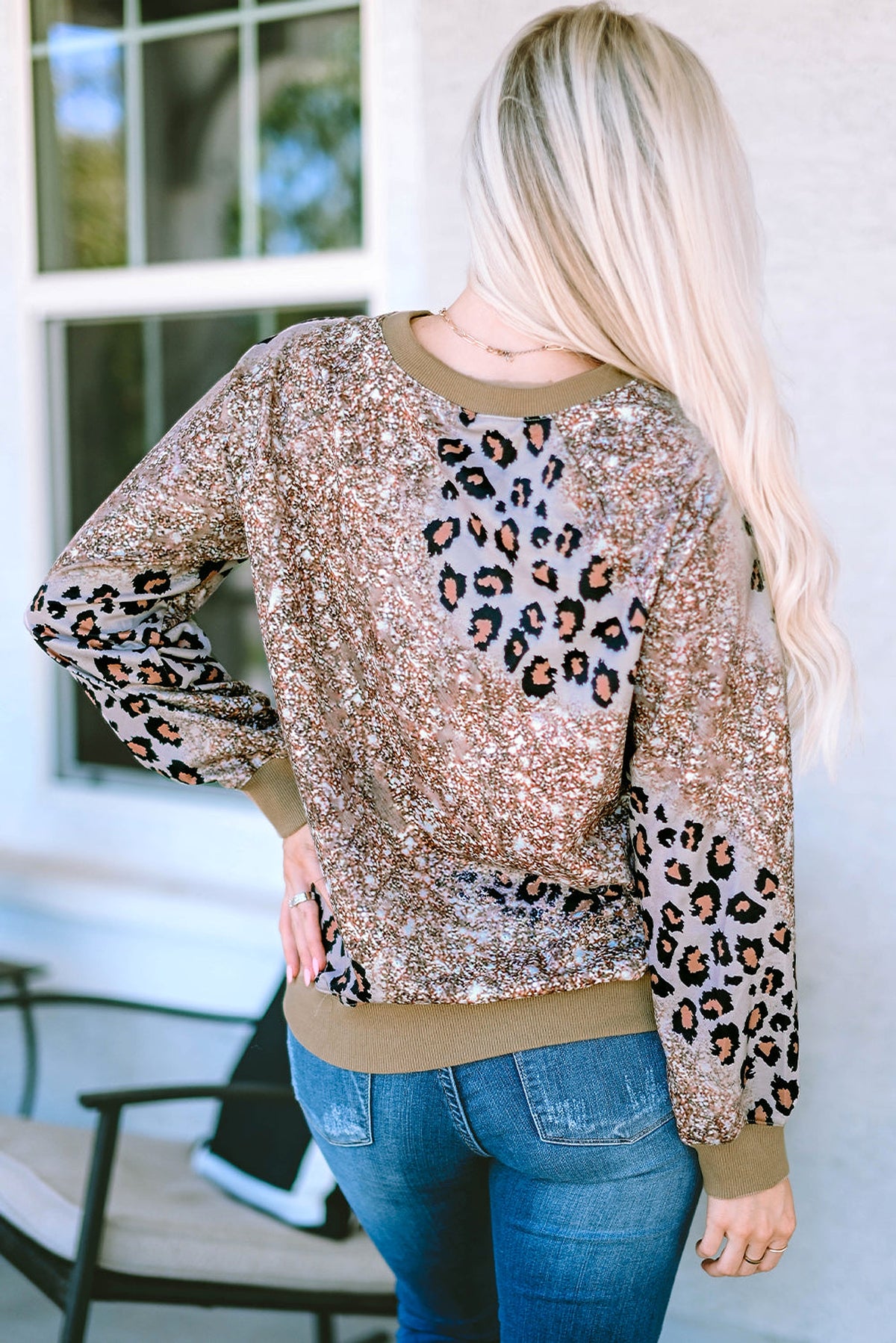 Leopard Print Bleached Long Sleeve Top - enhanced image 2