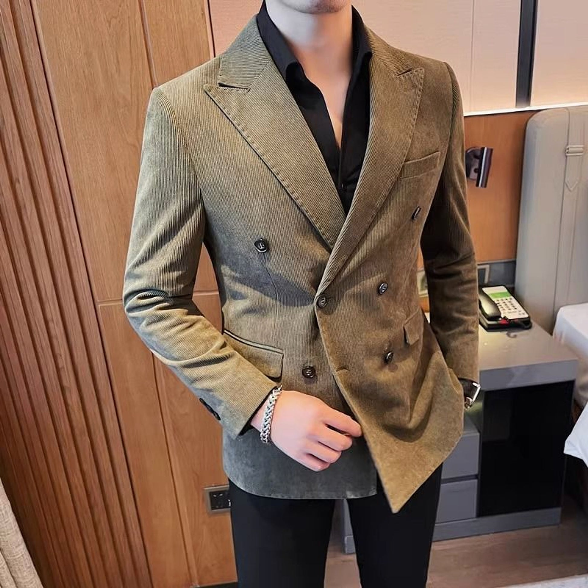Light Luxury Corduroy Suit Jacket Autumn And Winter Double Breasted Casual - enhanced image 2