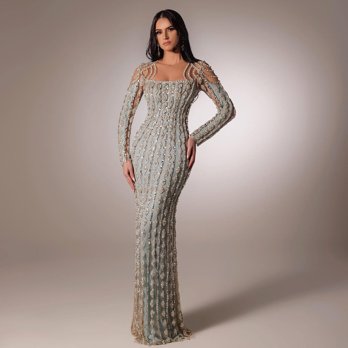 A Long Sleeve Long Slim Fishtail Dress - enhanced image 2