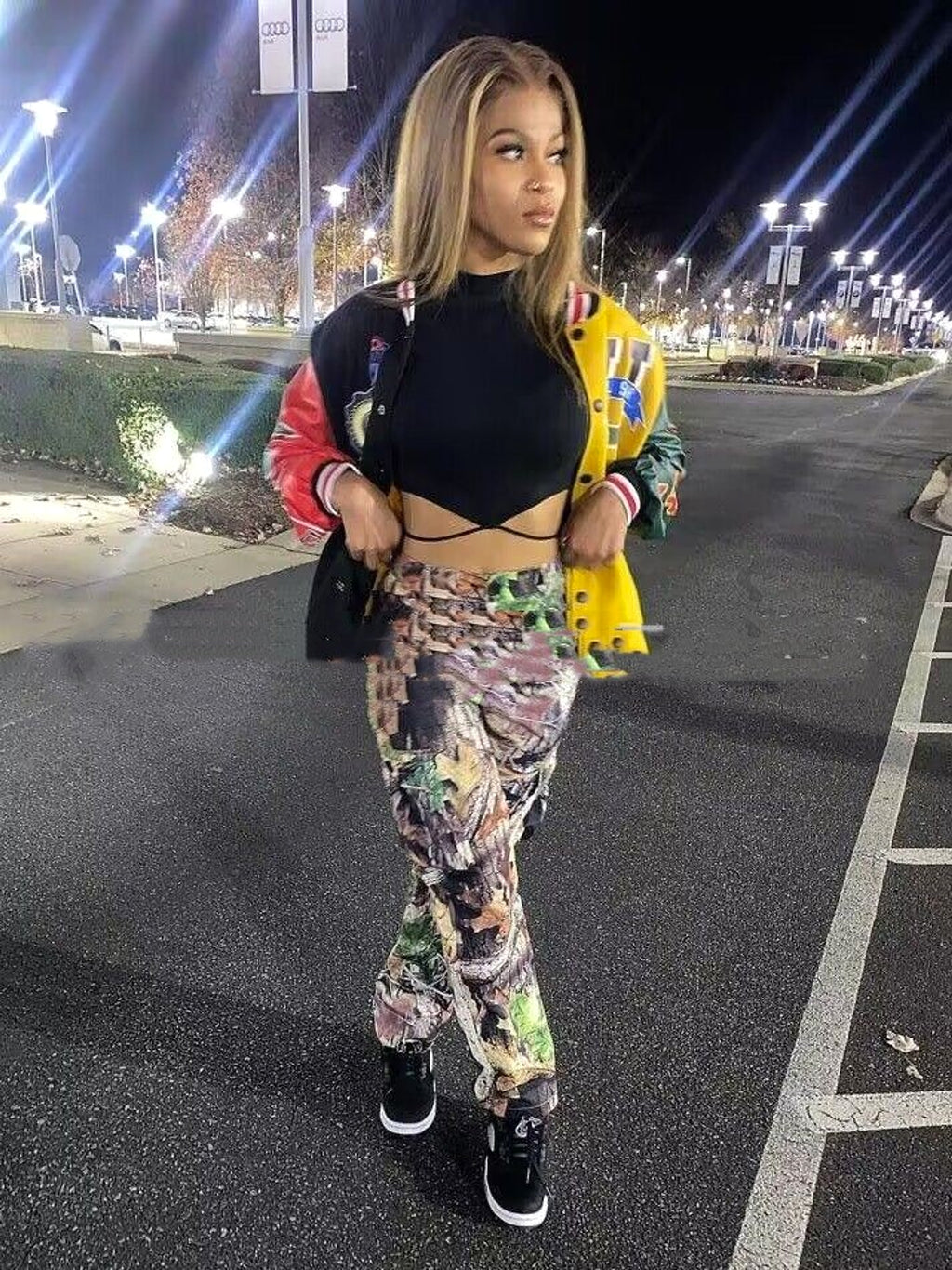 Loose Casual Women Pants With Leaf Print Pockets (Jeans) - enhanced image 2