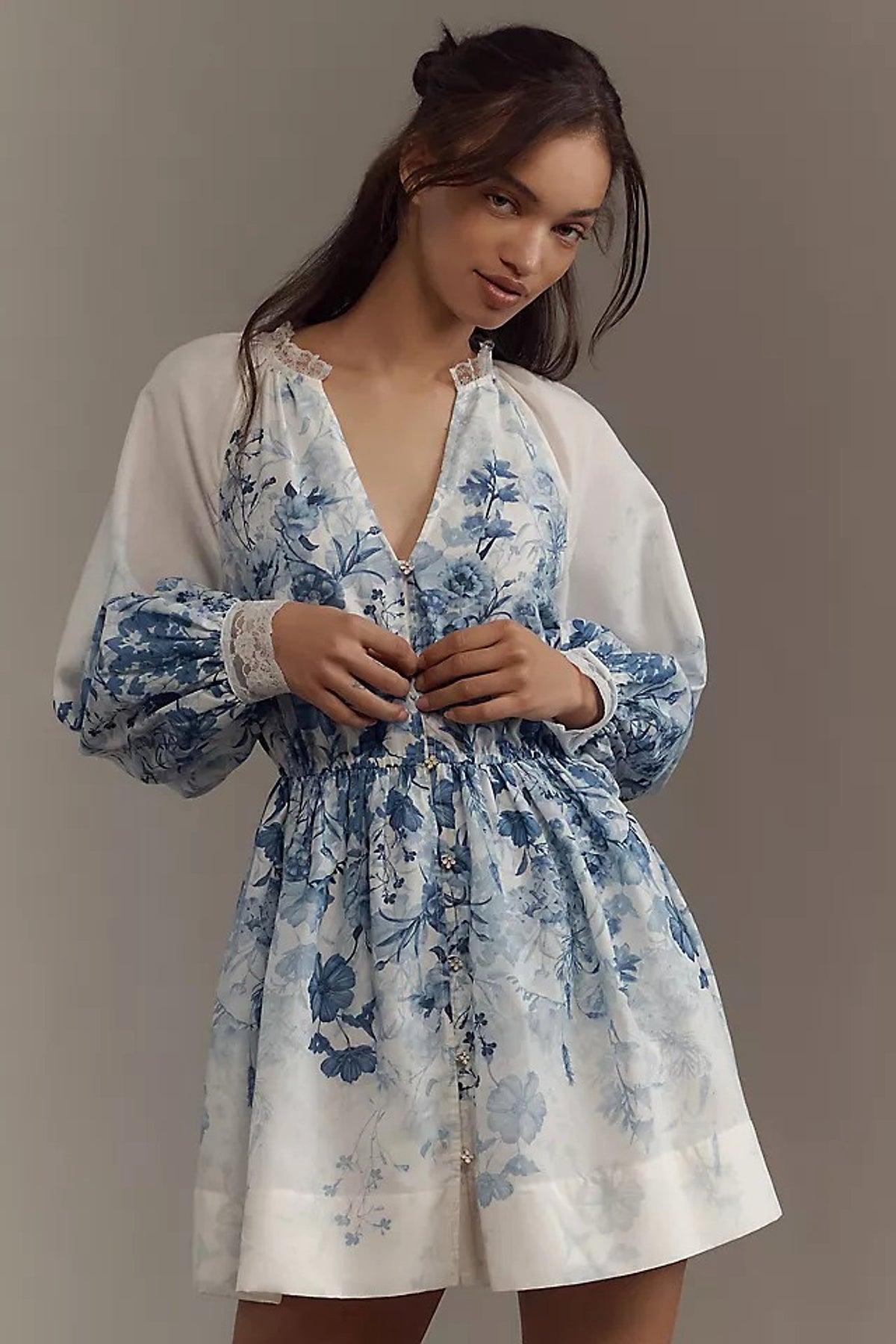 LuneluX™ – Vintage Puff Sleeve Stand Collar Dress - enhanced image 2
