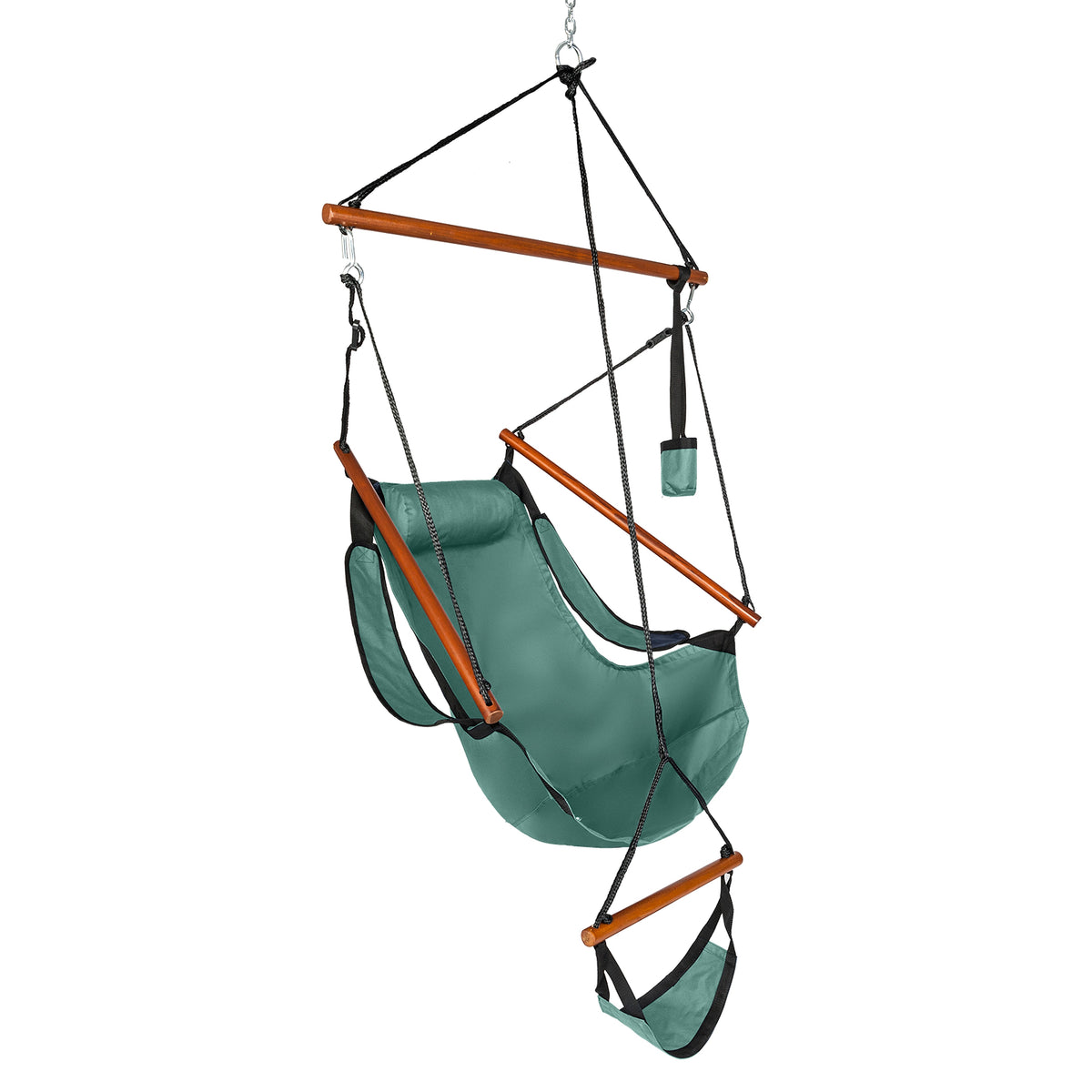LuxeSwing™ – Oxford Hanging Chair with Wooden Bar & Cup Holder, Green (US Warehouse) - enhanced image 2