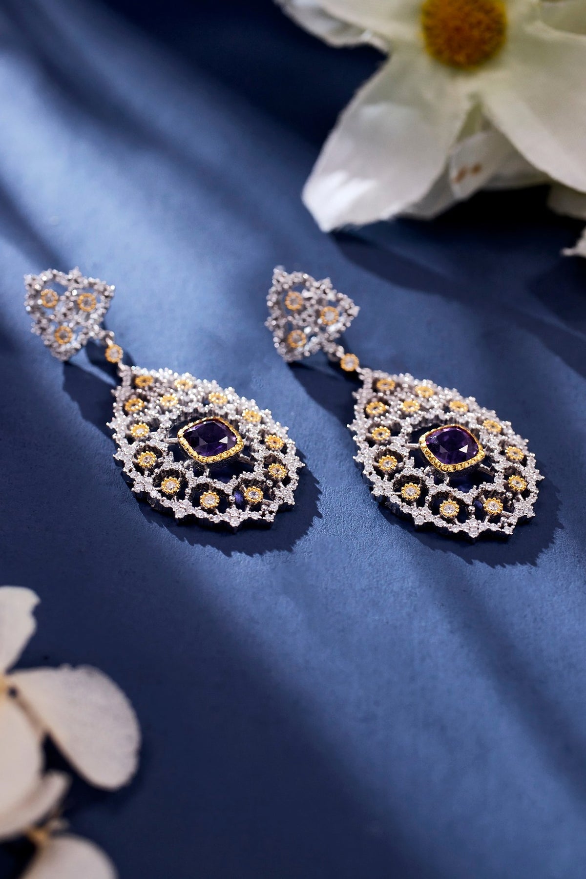 Luxury 925 Silver Plated Natural Amethyst Drop Earrings - enhanced image 2