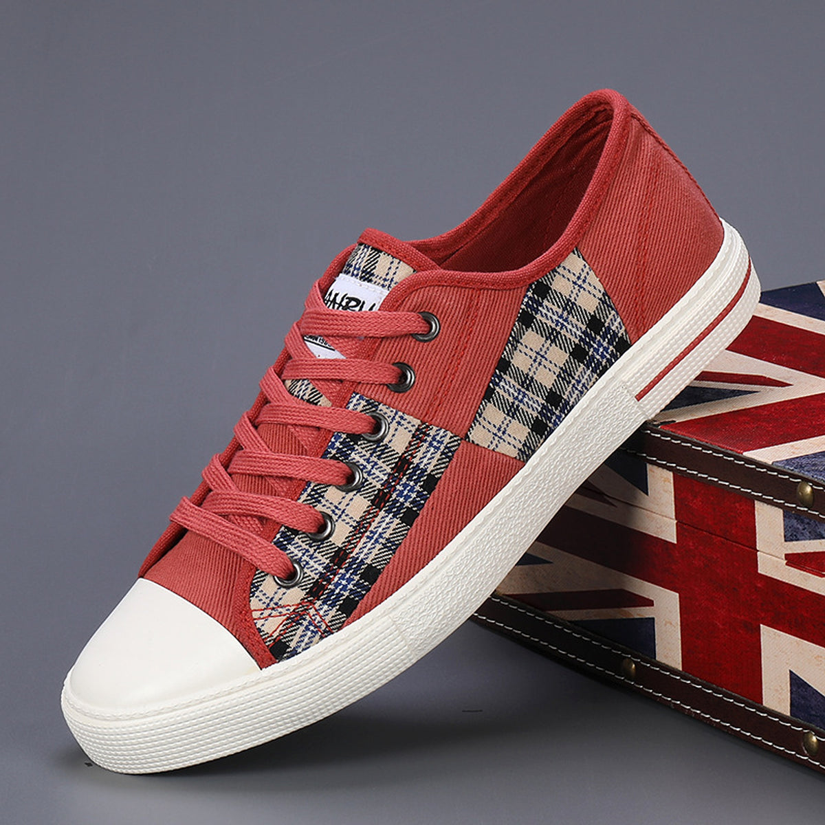 Men's Canvas Lightweight Height Increasing Stitching Casual Low Top Sneakers Shoes - enhanced image 2