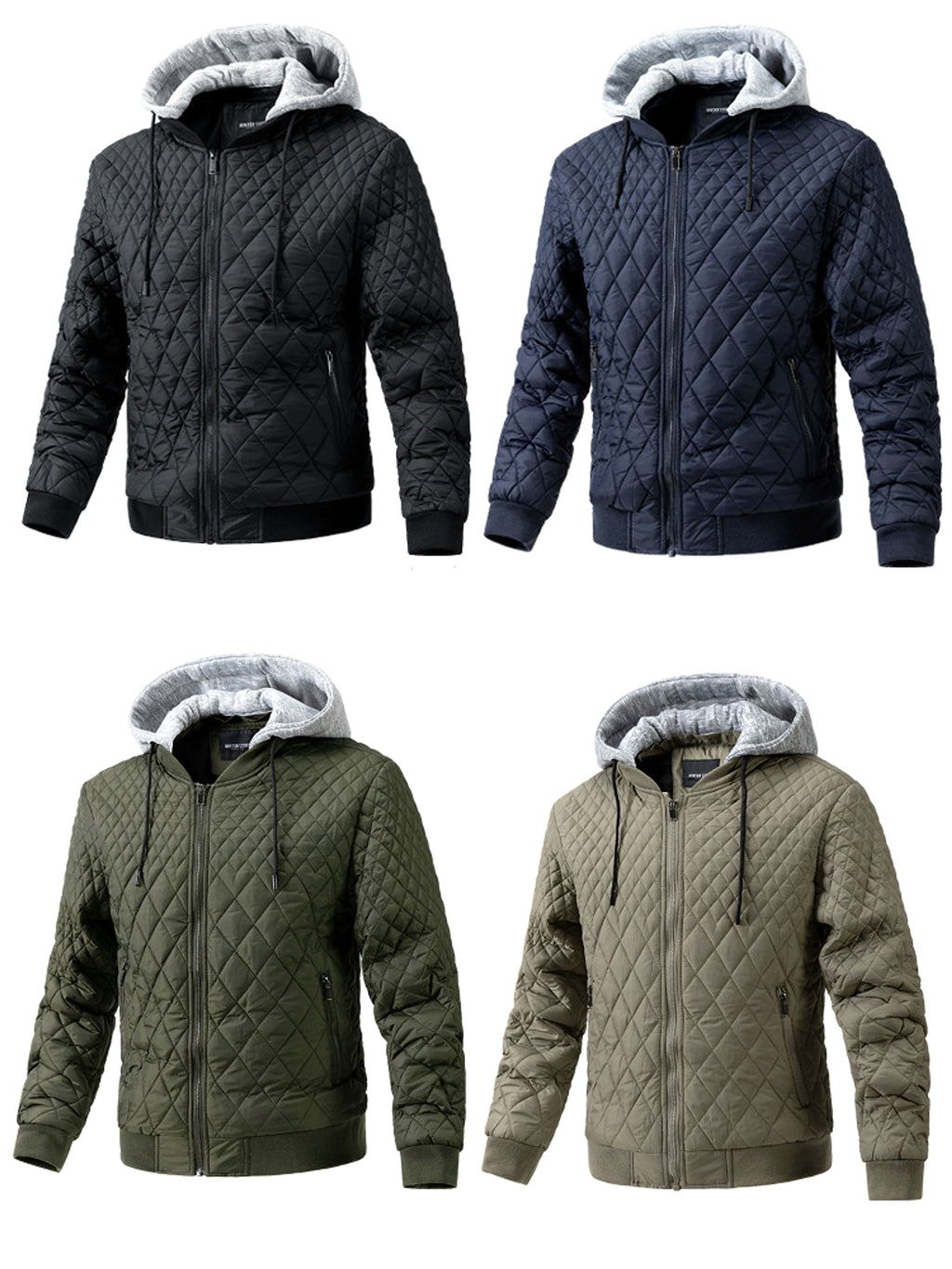 Men's Casual Jacket Quilted Cotton Removable Hood Jacket - enhanced image 2