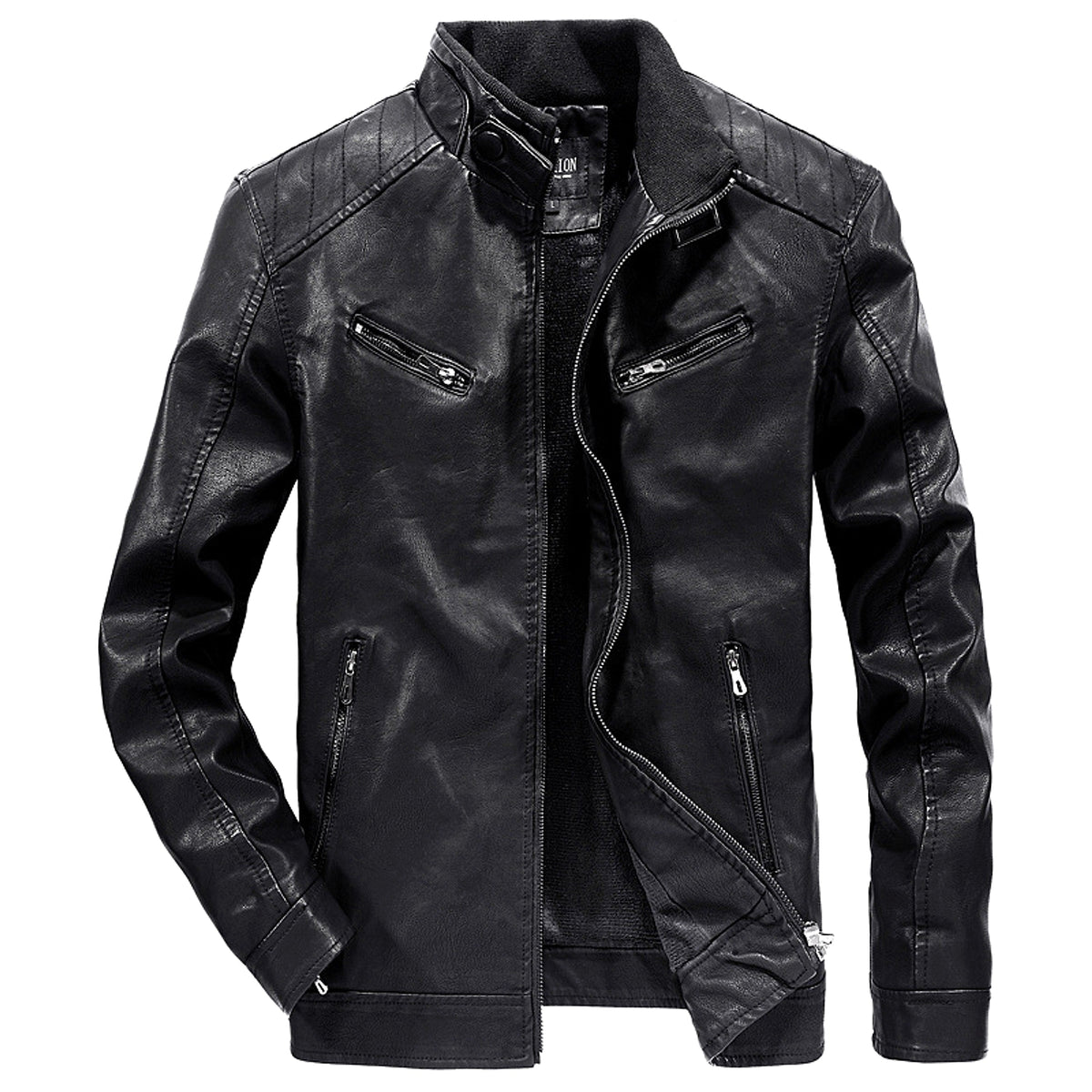 Men's Fashion Casual PU Leather Fleece Padded Coat
