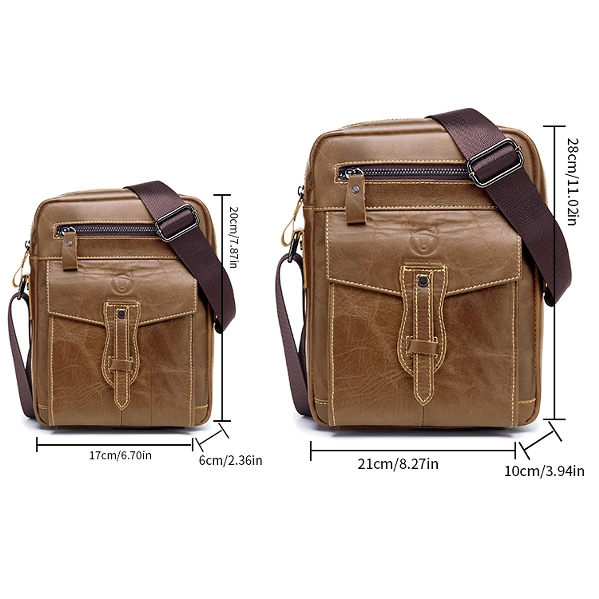 Men's First Layer Cowhide Large Capacity Shoulder Messenger Bag - enhanced image 2