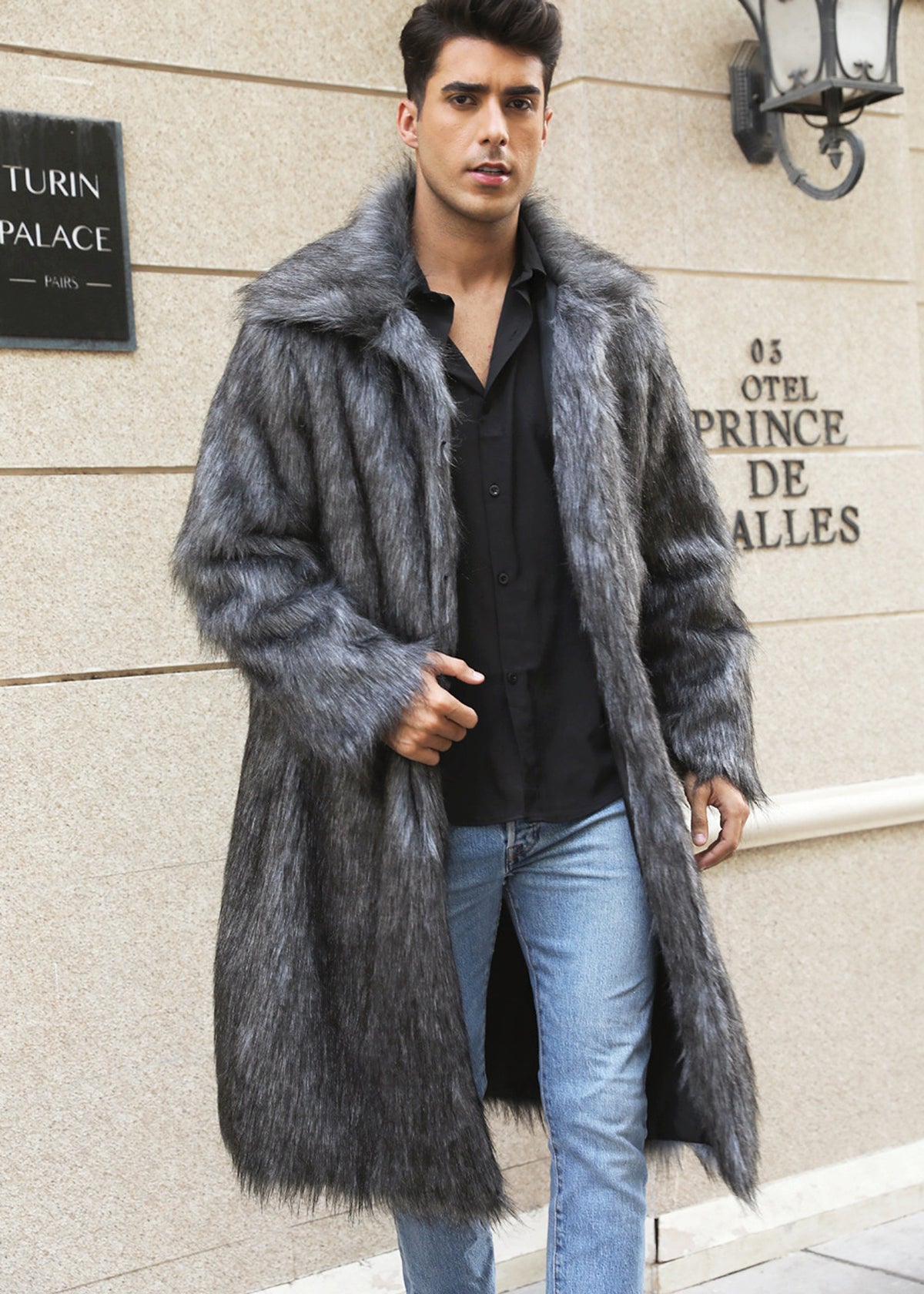 A.1 Men's Imitation Fox Fur Warm Coat Jacket - enhanced image 2