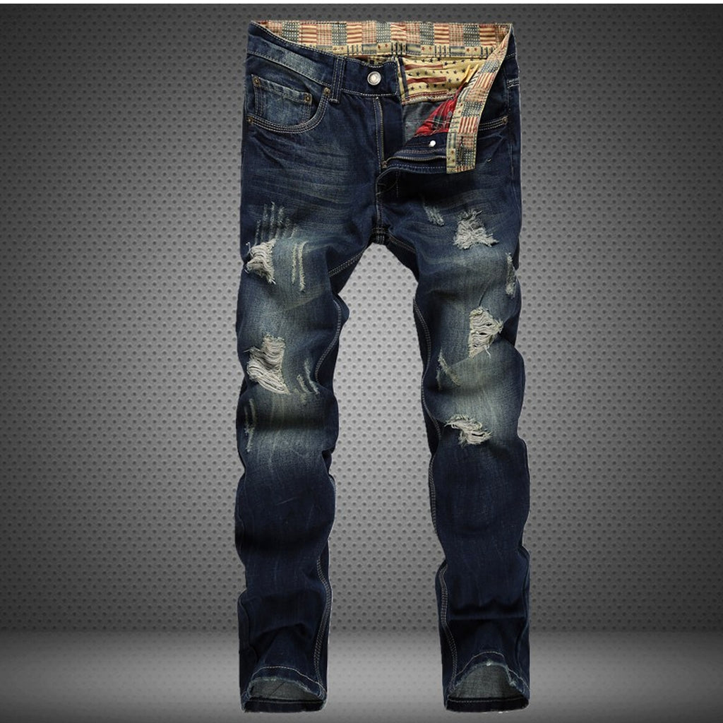 Men's Jeans Wear Hole Straight Tube - enhanced image 2