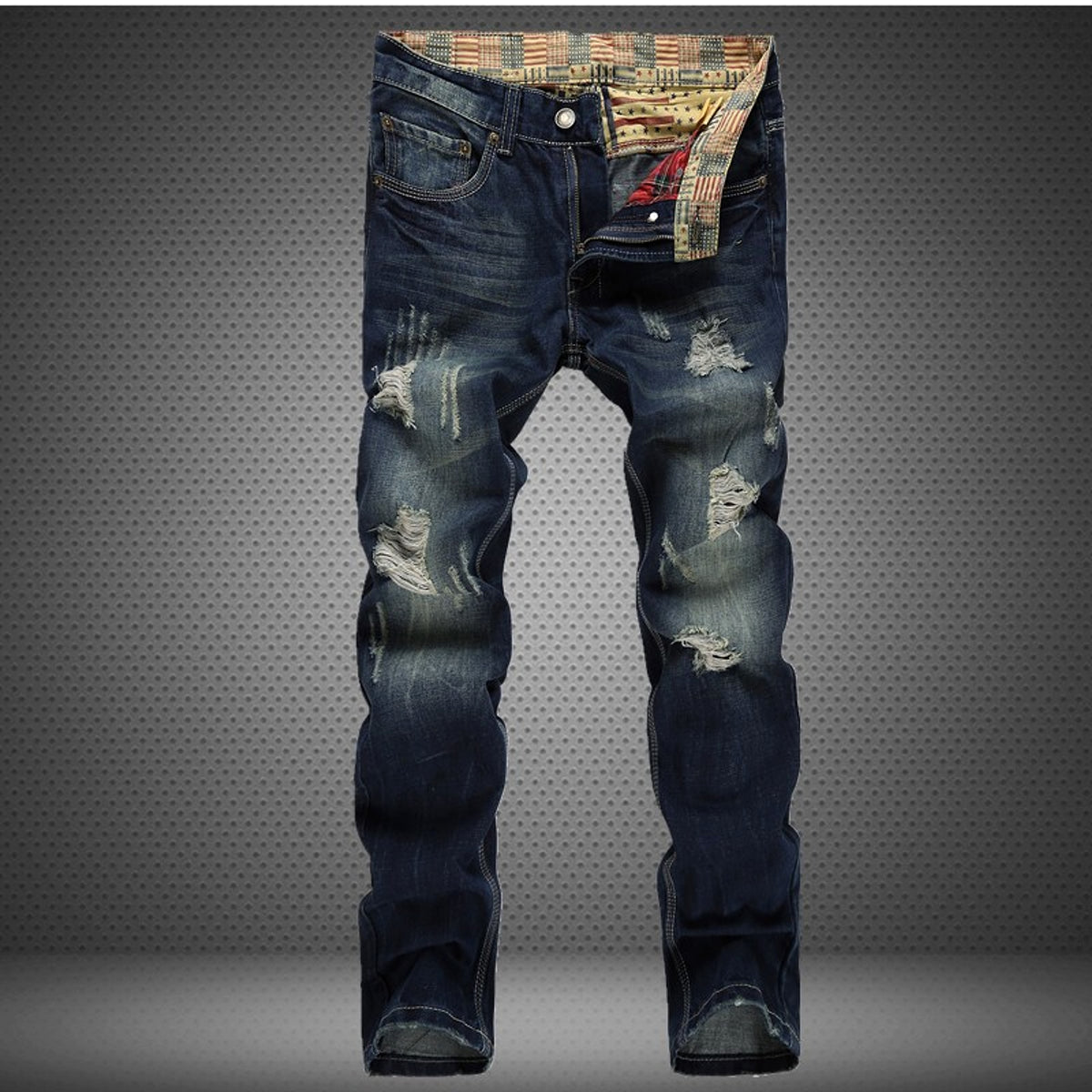 Men's Jeans Wear Hole Straight Tube - enhanced image 2