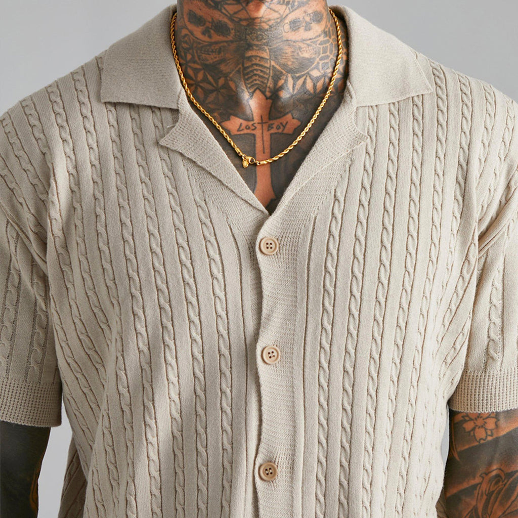 Men's Knitted Button Short-sleeved T-shirt - enhanced image 2