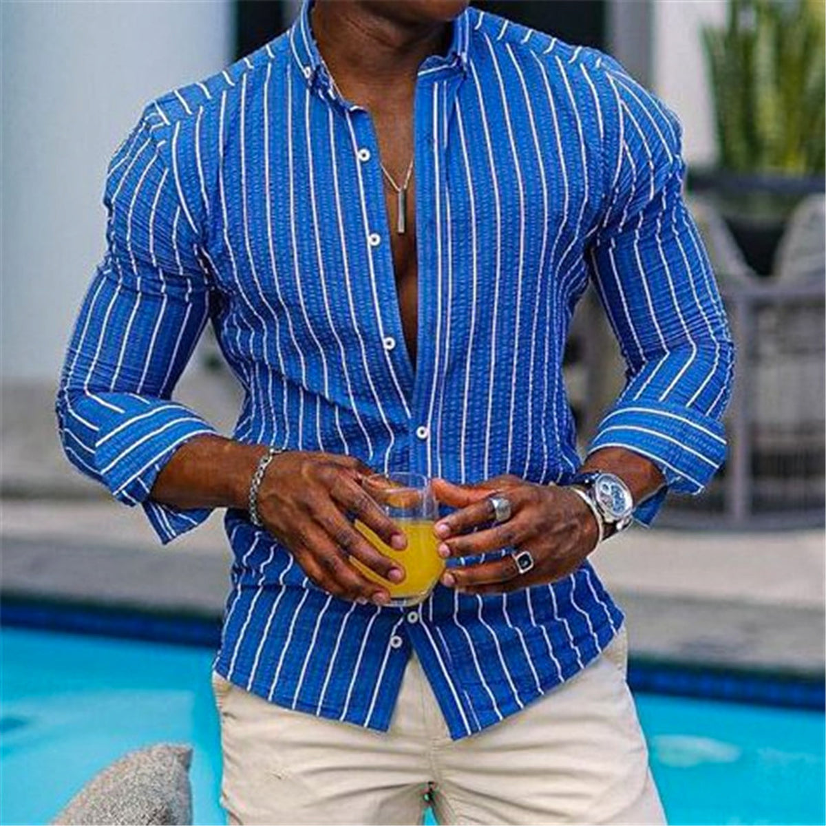 Men's Long Sleeve Lapel Plaid DressShirt - enhanced image 2