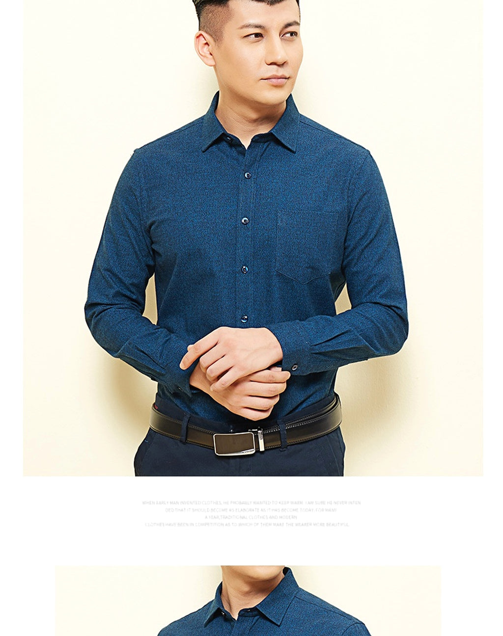 Men's Long Sleeve Solid Color Pocket Light Business DressShirt - enhanced image 2