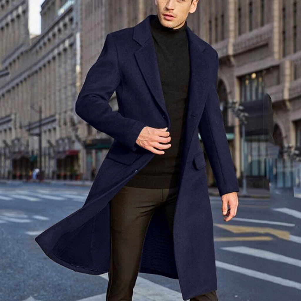 Men's Long Trench Coat Woolen Coat - enhanced image 2
