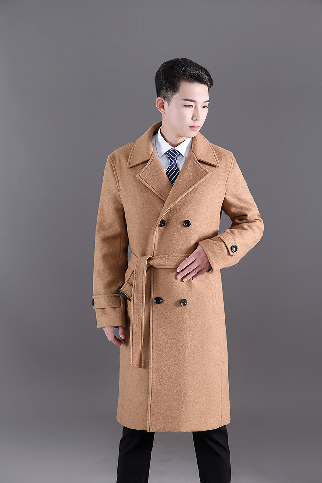 Men's Long Trench Coat - enhanced image 2