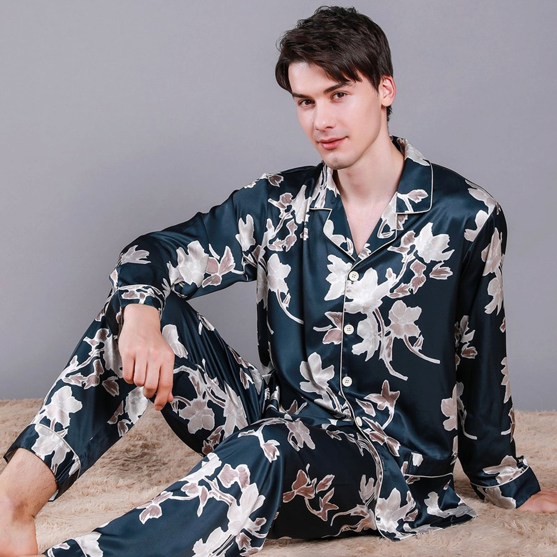Men's Pajamas Silk Spring Long Sleeve Home Wear - enhanced image 2