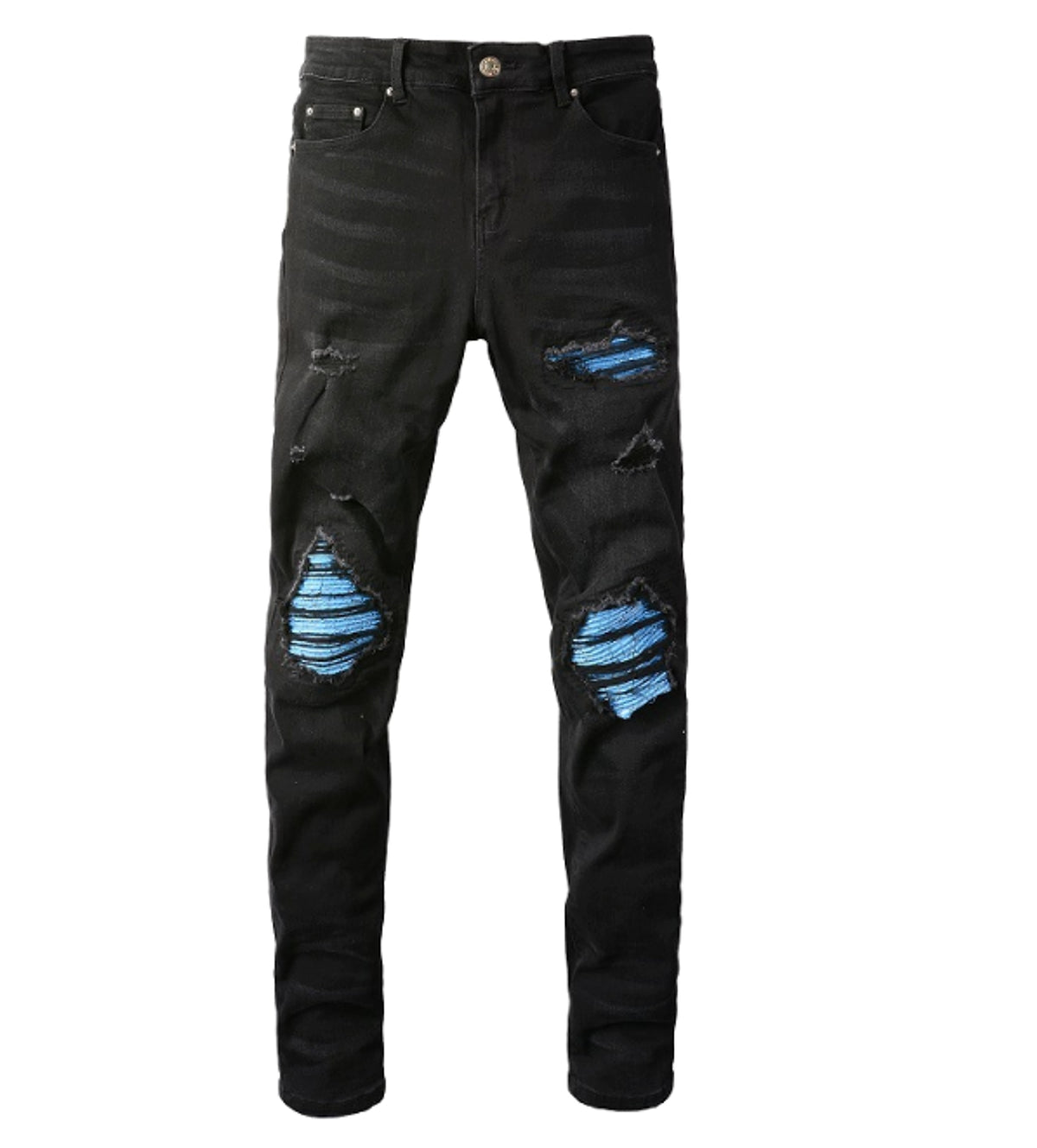 Men's Patch Fitted Distressed Jeans - enhanced image 2