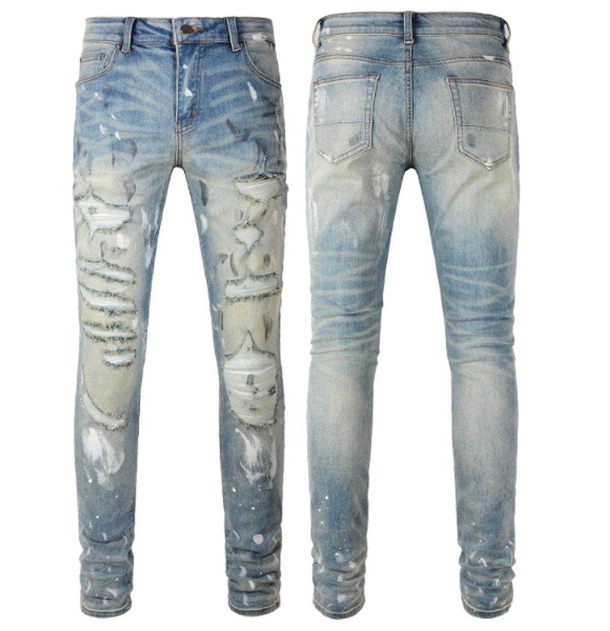Men's Patch Slimming And Perforated Jeans - enhanced image 2