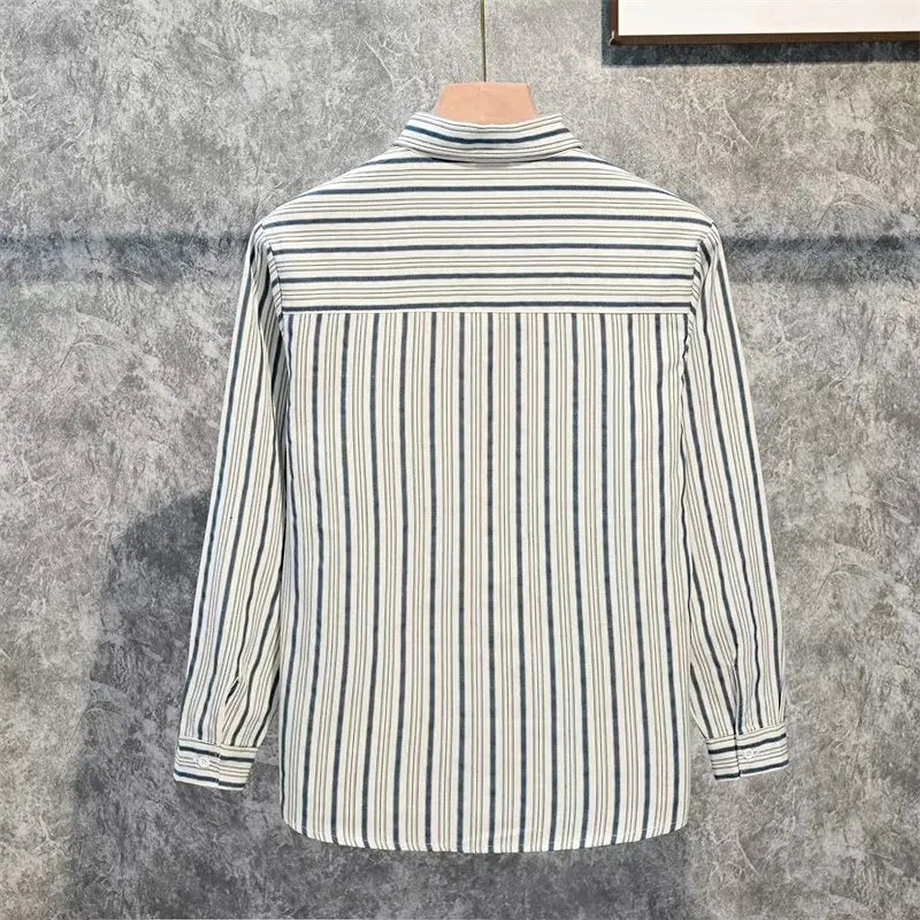 Men's Plus Size Striped Long Sleeve Button-Down Shirt - enhanced image 2
