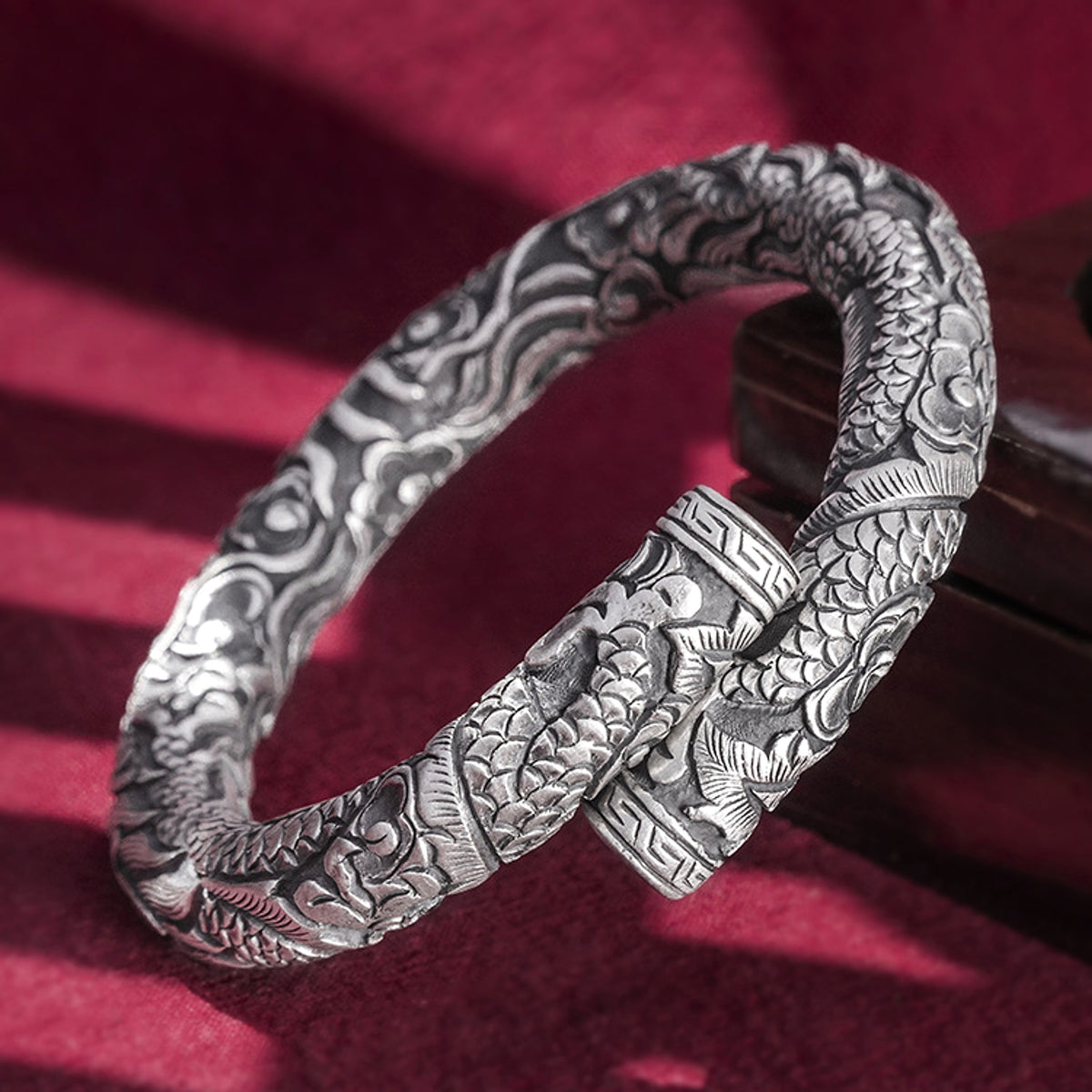 Men's Silver Double Head Bead Playing Bracelet - enhanced image 2