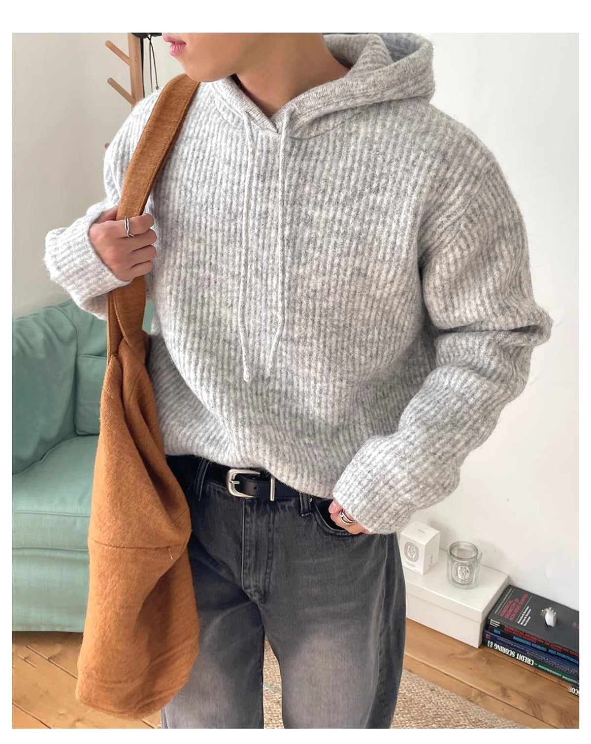 Men's Slouchy Fluffy Hoodie Jacket – Soft Thickened Winterwear - enhanced image 2